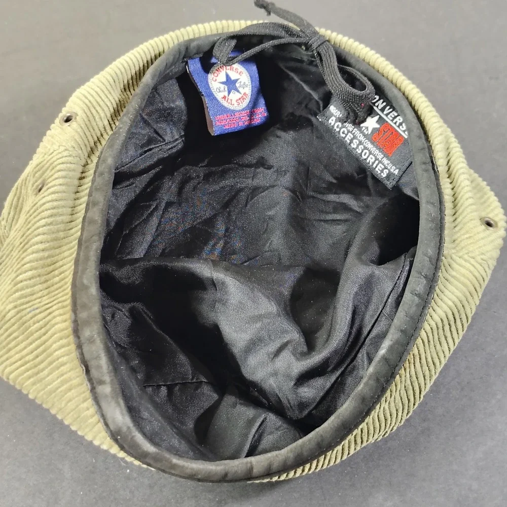 Vintage Converse All Star Hat Cap Olive Green Corduroy Beret Flat Hat